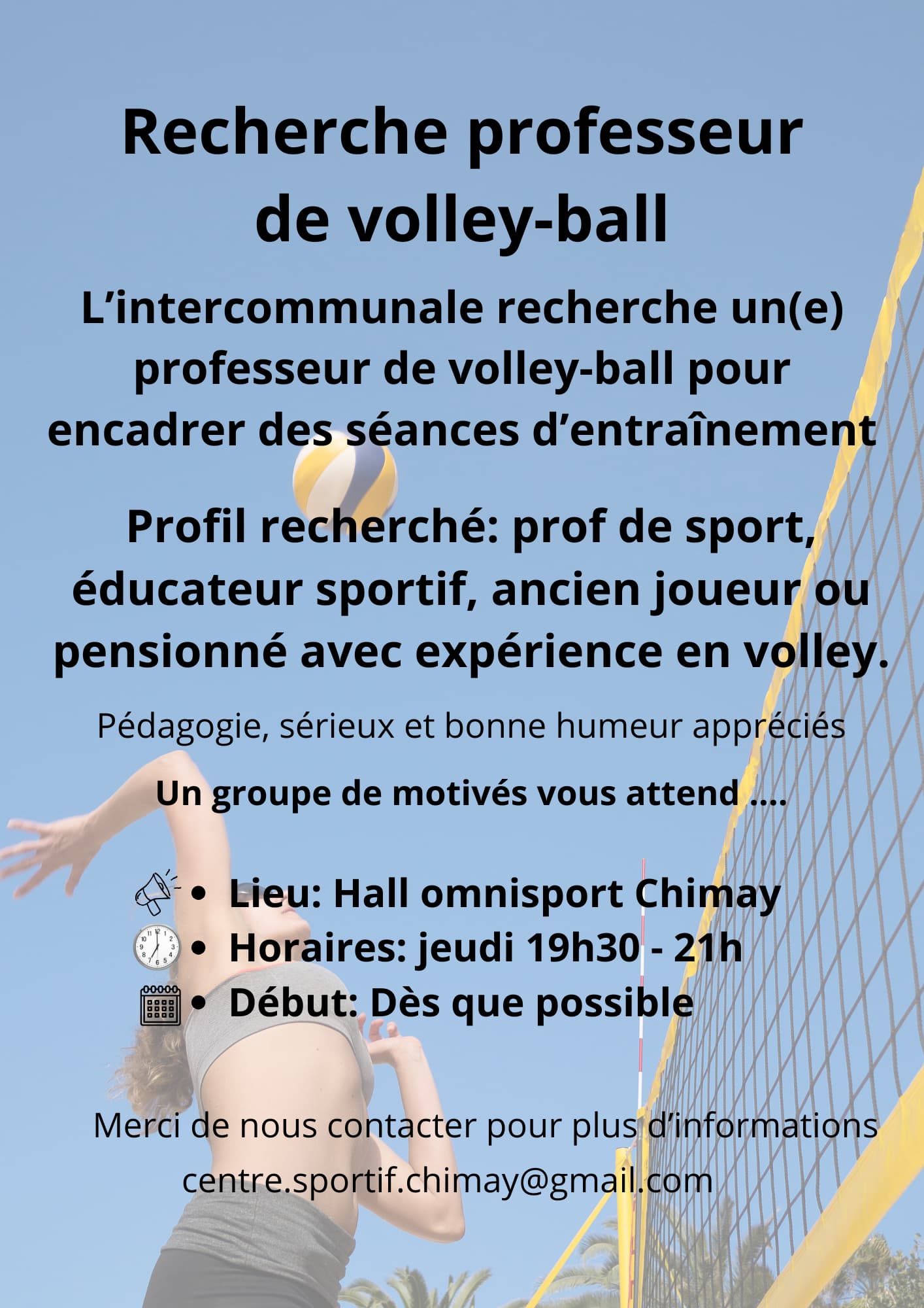 Recherche professeur de volley ball